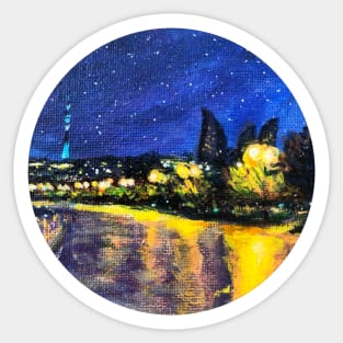 baku night boulevard scene, night walk in baku azerbaijan Sticker